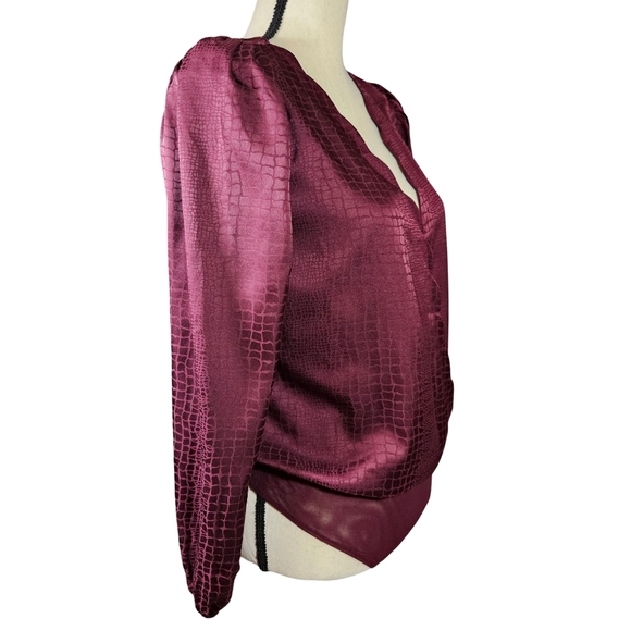 Socialite Long Sleeve Wrap Front V Neck Body Suit, Plum Purple, Small - Picture 5 of 16